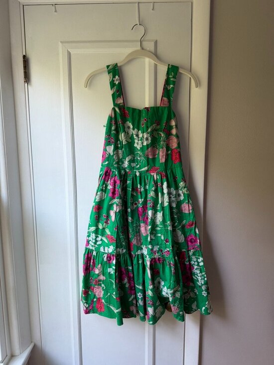 Eliza J Dresses & Skirts - Eliza J Green Floral Tiered Smocked Midi Sundress Tank Strap Pocket 4P Petite